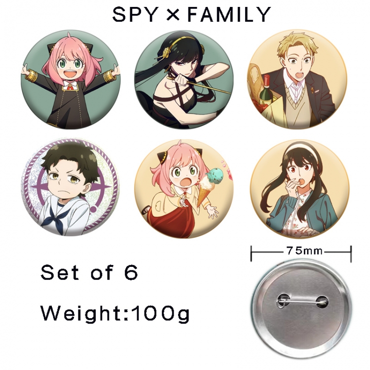 SPY×FAMILY Anime tinplate laser iron badge badge badge 75mm  a set of 6