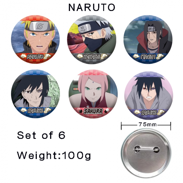 Naruto Anime tinplate laser iron badge badge badge 75mm  a set of 6