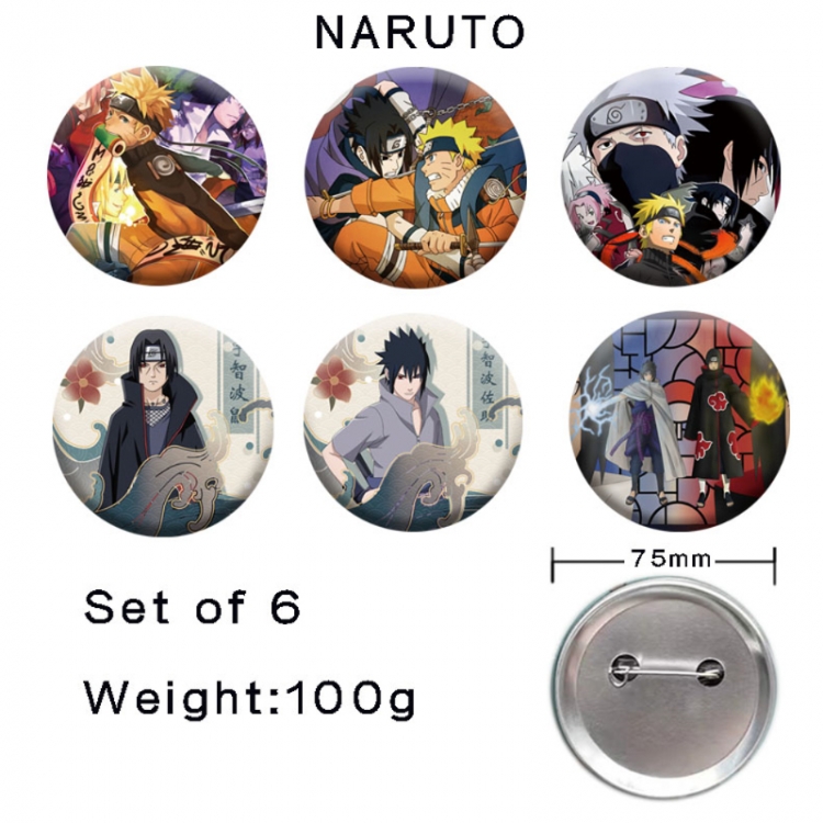 Naruto Anime tinplate laser iron badge badge badge 75mm  a set of 6