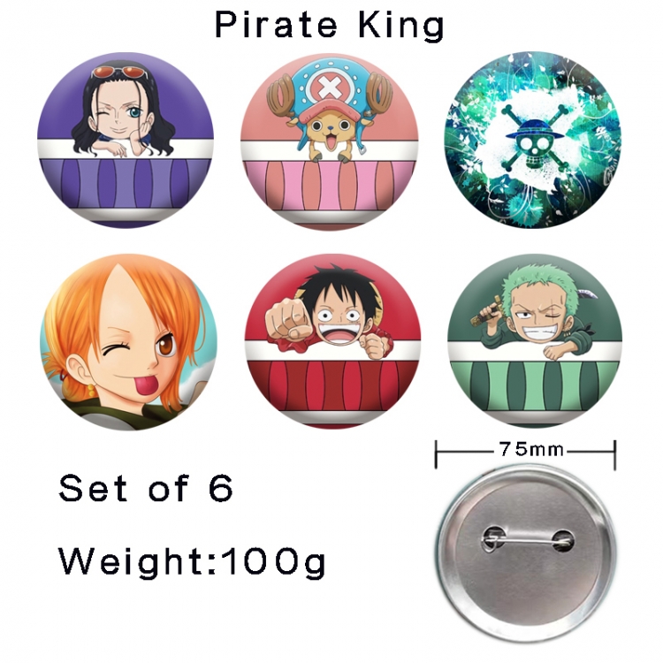 One Piece Anime tinplate laser iron badge badge badge 75mm  a set of 6