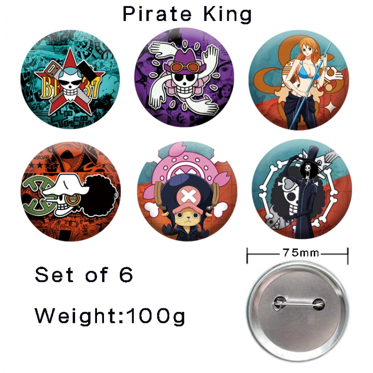 One Piece Anime tinplate laser iron badge badge badge 75mm  a set of 6