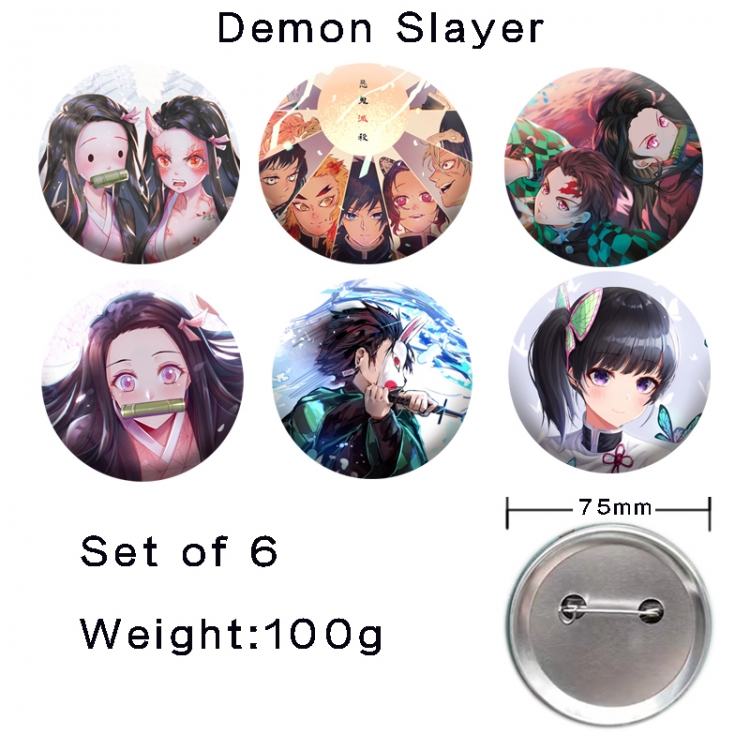 Demon Slayer Kimets Anime tinplate laser iron badge badge badge 75mm  a set of 6