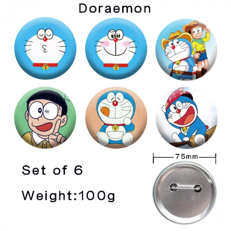 Doraemon Anime tinplate laser iron badge badge badge 75mm  a set of 6