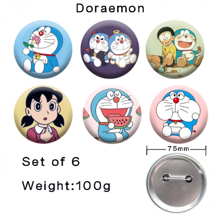 Doraemon Anime tinplate laser iron badge badge badge 75mm  a set of 6