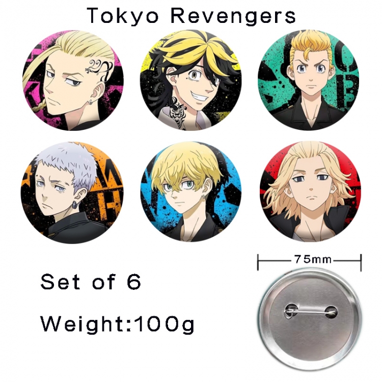 Tokyo Revengers Anime tinplate laser iron badge badge badge 75mm  a set of 6