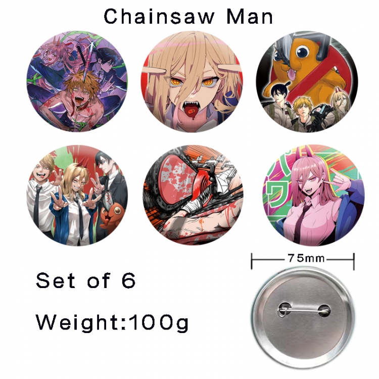 Chainsaw man Anime tinplate laser iron badge badge badge 75mm  a set of 6