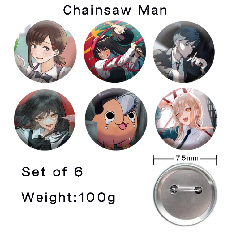Chainsaw man Anime tinplate laser iron badge badge badge 75mm  a set of 6