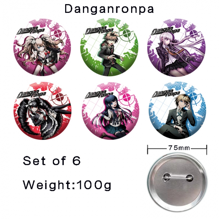 Dangan-Ronpa Anime tinplate laser iron badge badge badge 75mm  a set of 6