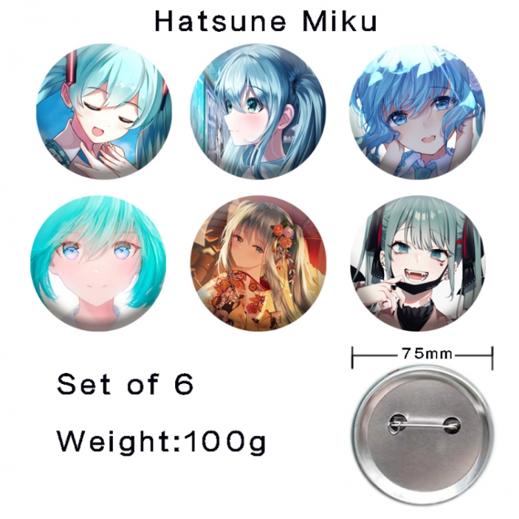 Hatsune Miku Anime tinplate laser iron badge badge badge 75mm  a set of 6