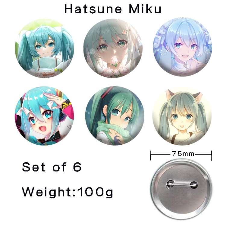 Hatsune Miku Anime tinplate laser iron badge badge badge 75mm  a set of 6