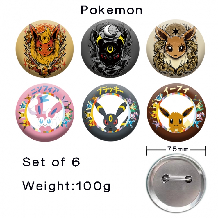 Pokemon Anime tinplate laser iron badge badge badge 75mm  a set of 6