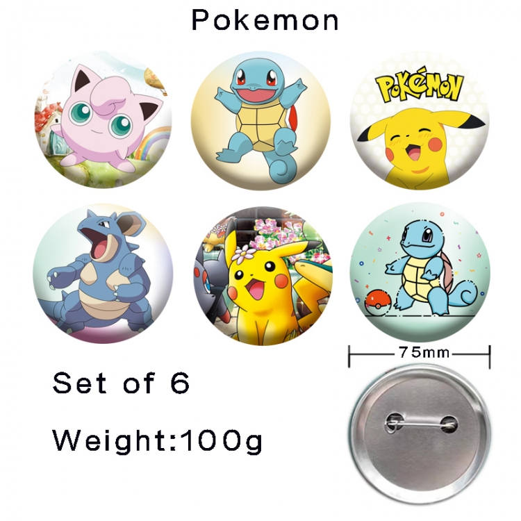 Pokemon Anime tinplate laser iron badge badge badge 75mm  a set of 6