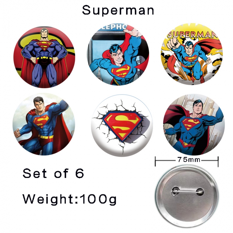 Superman Anime tinplate laser iron badge badge badge 75mm  a set of 6