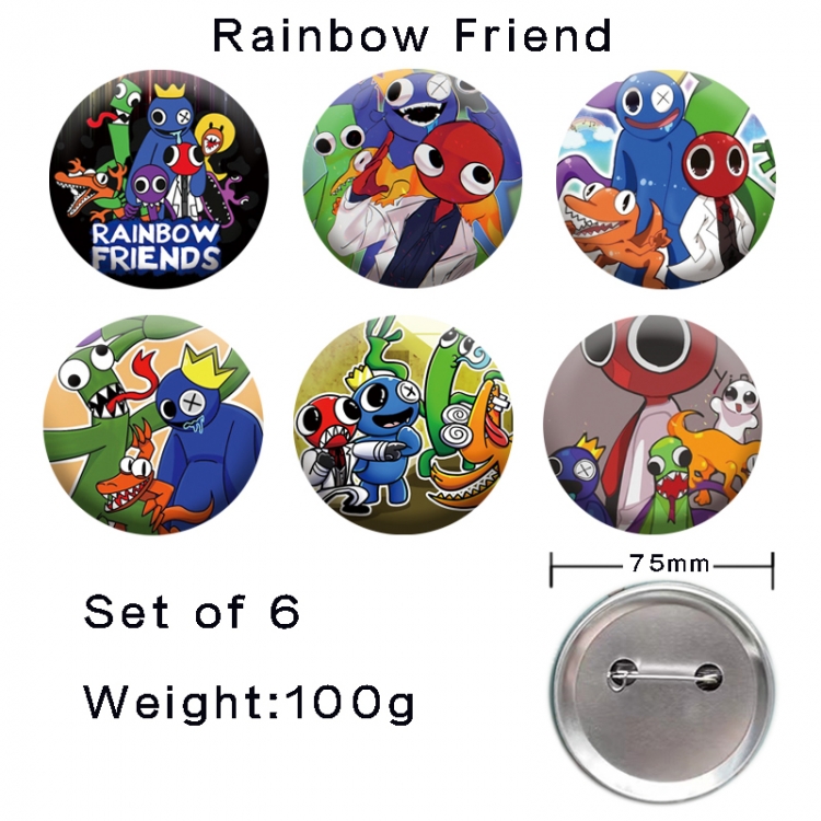 Rainbow Friend Anime tinplate laser iron badge badge badge 75mm  a set of 6