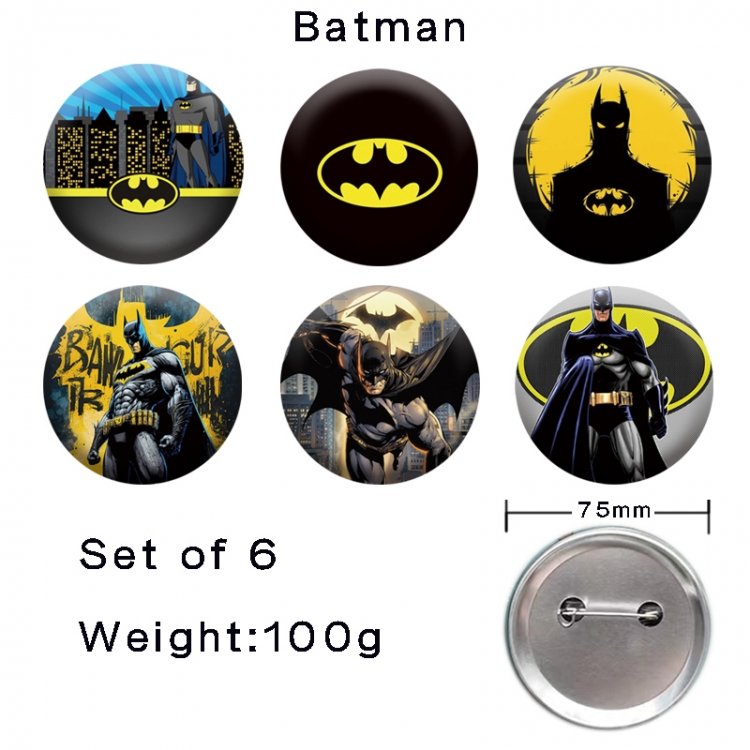 Batman Anime tinplate laser iron badge badge badge 75mm  a set of 6