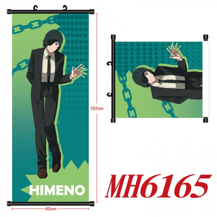 Chainsaw man Anime black Plastic rod Cloth painting Wall Scroll 40X102CM  MH6165