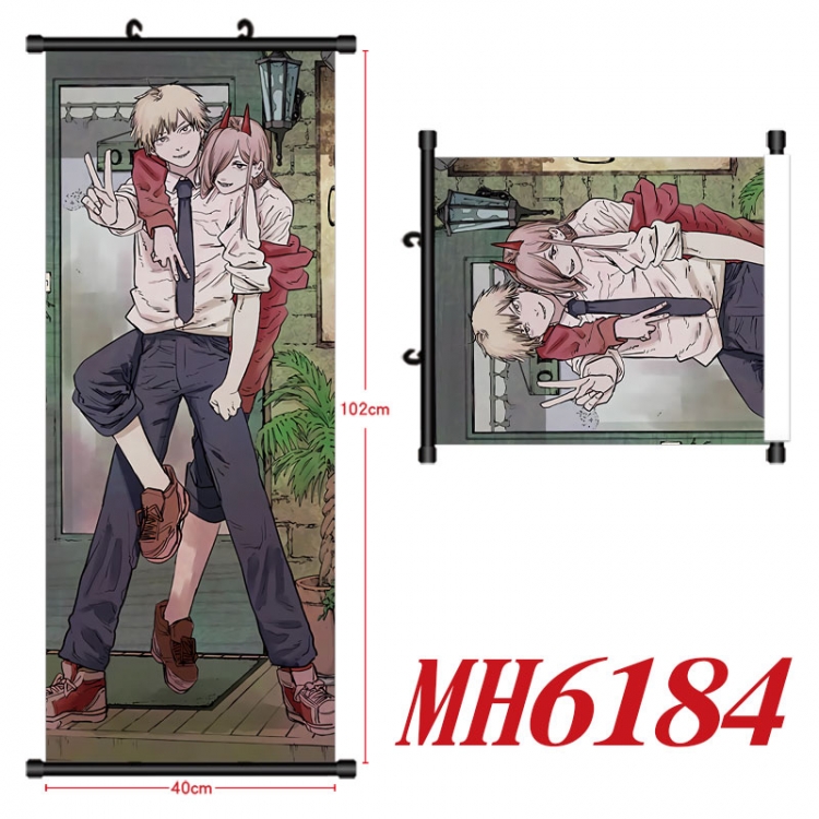 Chainsaw man Anime black Plastic rod Cloth painting Wall Scroll 40X102CM MH6184