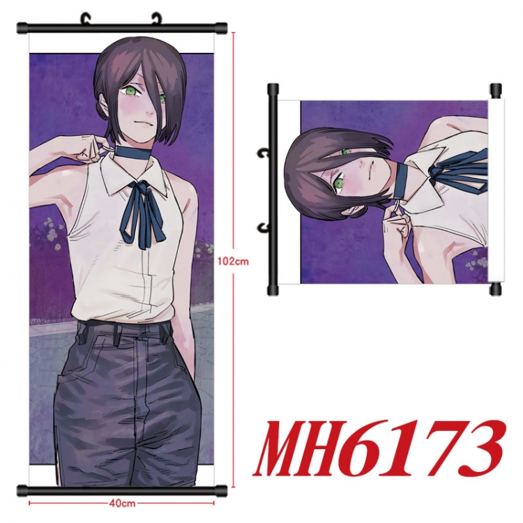 Chainsaw man Anime black Plastic rod Cloth painting Wall Scroll 40X102CM MH6173