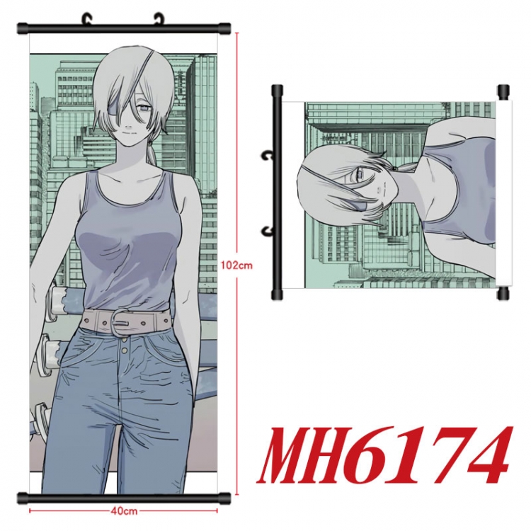 Chainsaw man Anime black Plastic rod Cloth painting Wall Scroll 40X102CM  MH6174