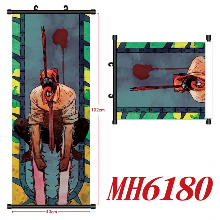 Chainsaw man Anime black Plastic rod Cloth painting Wall Scroll 40X102CM MH6180