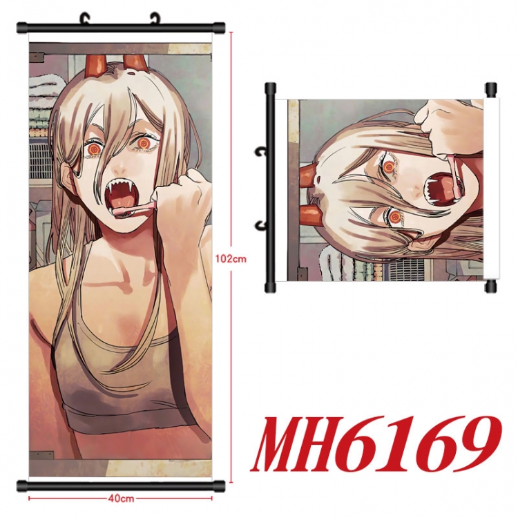 Chainsaw man Anime black Plastic rod Cloth painting Wall Scroll 40X102CM  MH6169