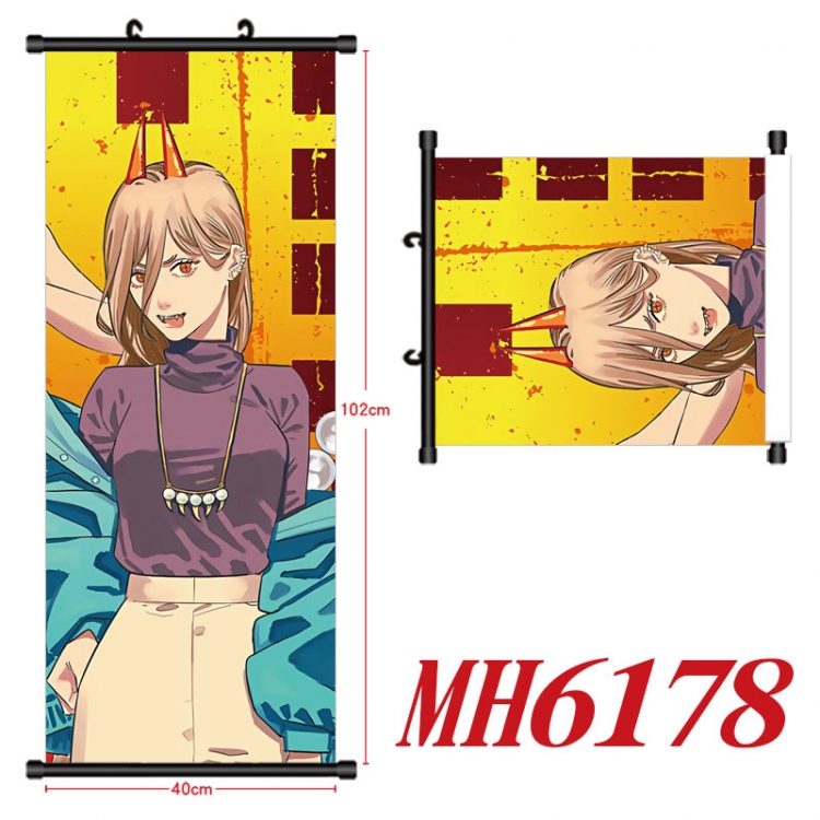 Chainsaw man Anime black Plastic rod Cloth painting Wall Scroll 40X102CM MH6178