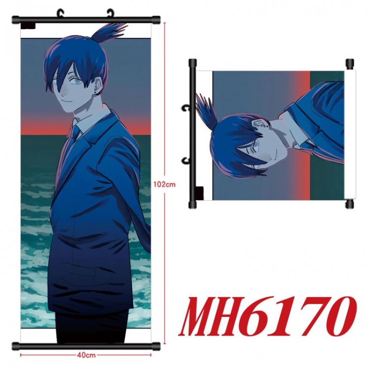 Chainsaw man Anime black Plastic rod Cloth painting Wall Scroll 40X102CM  MH6170
