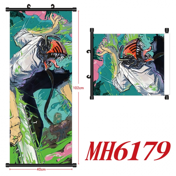 Chainsaw man Anime black Plastic rod Cloth painting Wall Scroll 40X102CM MH6179