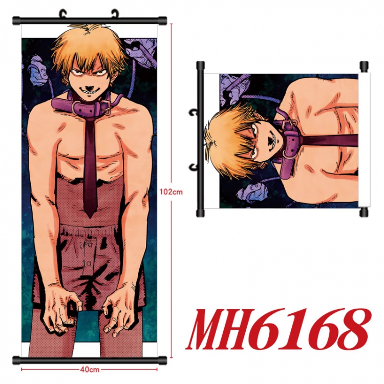 Chainsaw man Anime black Plastic rod Cloth painting Wall Scroll 40X102CM  MH6168