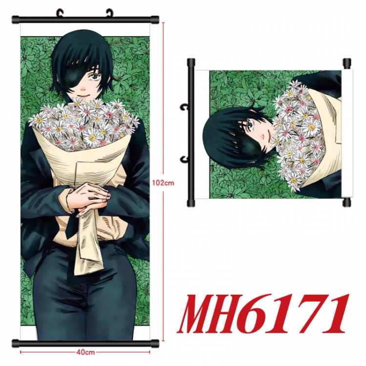 Chainsaw man Anime black Plastic rod Cloth painting Wall Scroll 40X102CM  MH6171