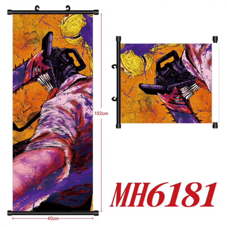 Chainsaw man Anime black Plastic rod Cloth painting Wall Scroll 40X102CM MH6181