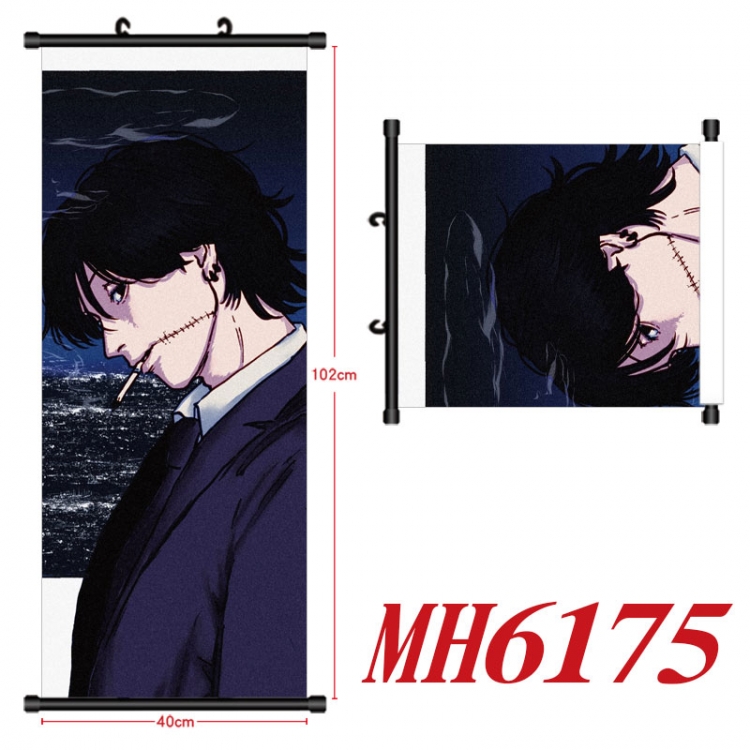 Chainsaw man Anime black Plastic rod Cloth painting Wall Scroll 40X102CM MH6175