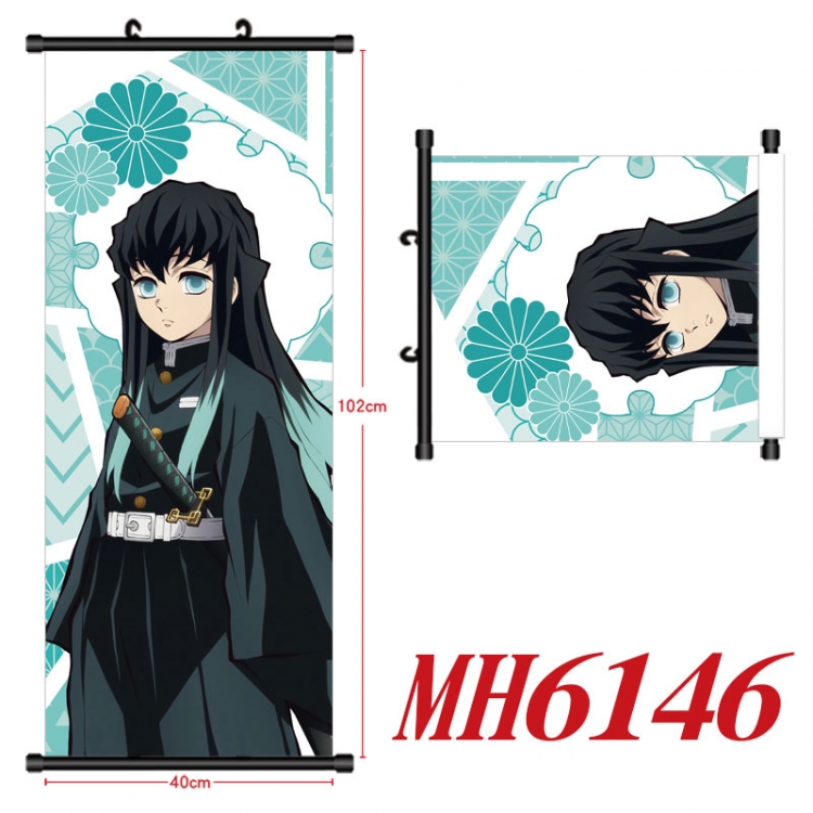 Demon Slayer Kimets Anime black Plastic rod Cloth painting Wall Scroll 40X102CM MH6146