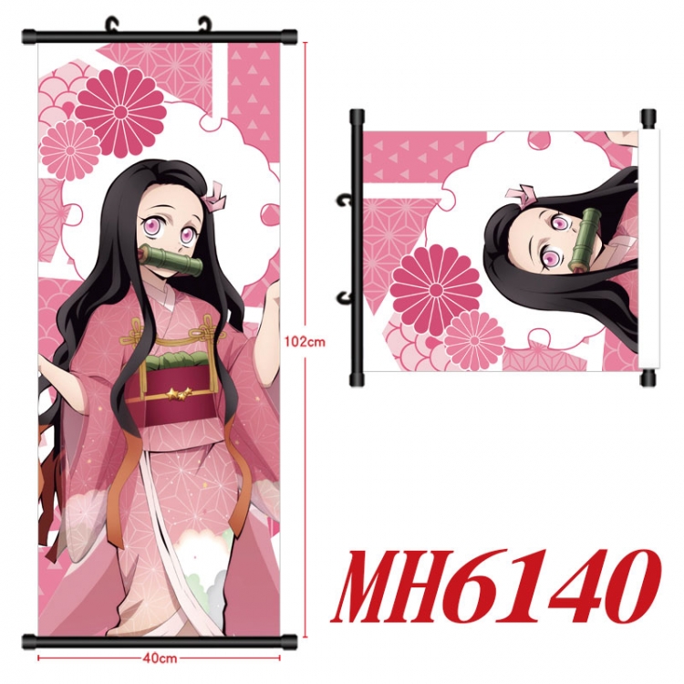 Demon Slayer Kimets Anime black Plastic rod Cloth painting Wall Scroll 40X102CM  MH6140