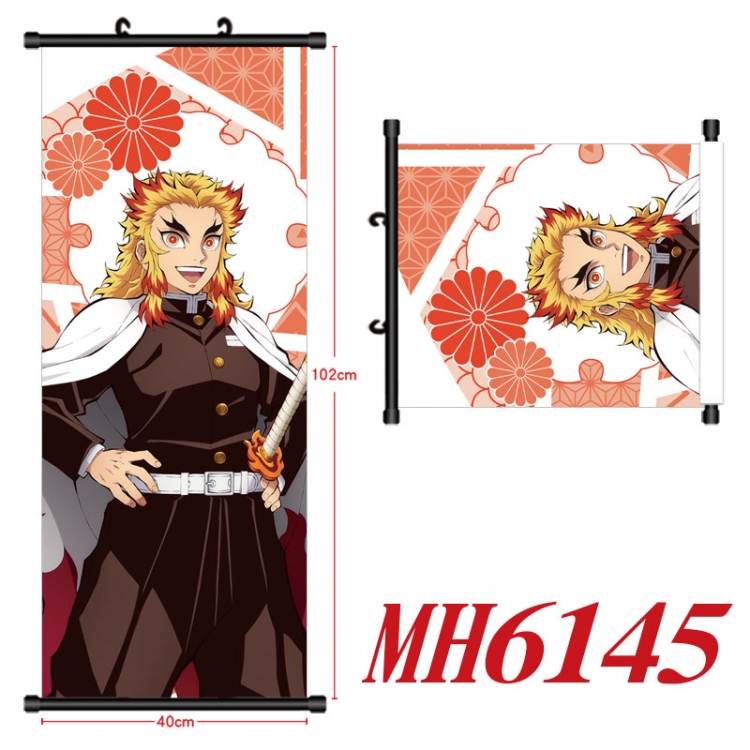 Demon Slayer Kimets Anime black Plastic rod Cloth painting Wall Scroll 40X102CM  MH6145