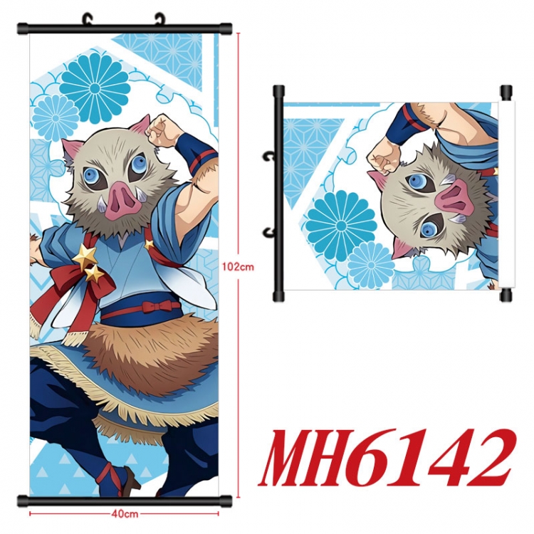 Demon Slayer Kimets Anime black Plastic rod Cloth painting Wall Scroll 40X102CM MH6142