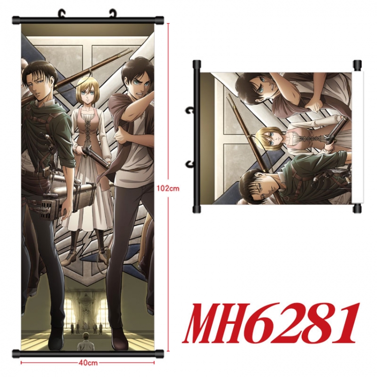 Shingeki no Kyojin Anime black Plastic rod Cloth painting Wall Scroll 40X102CM MH6281