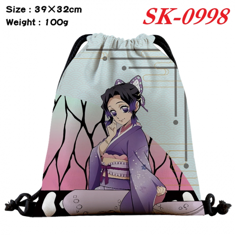 Demon Slayer Kimets cartoon Waterproof Nylon Full Color Drawstring Pocket 39x32cm SK-0998