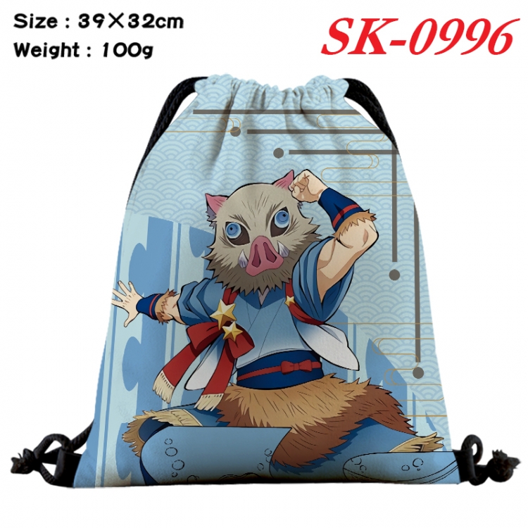 Demon Slayer Kimets cartoon Waterproof Nylon Full Color Drawstring Pocket 39x32cm  SK-0996