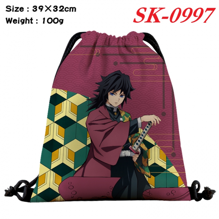 Demon Slayer Kimets cartoon Waterproof Nylon Full Color Drawstring Pocket 39x32cm SK-0997