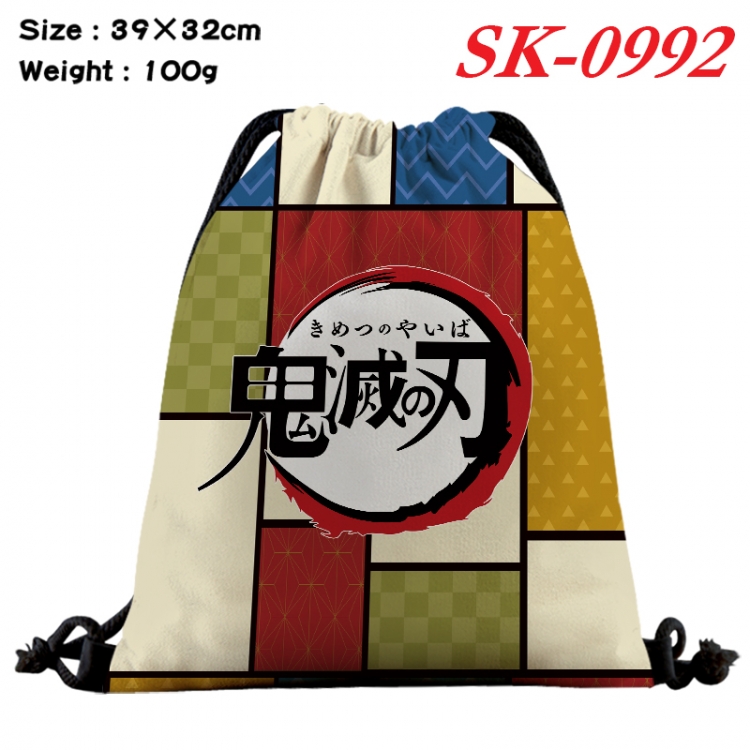 Demon Slayer Kimets cartoon Waterproof Nylon Full Color Drawstring Pocket 39x32cm SK-0992