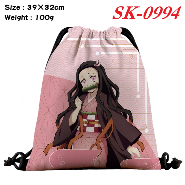 Demon Slayer Kimets cartoon Waterproof Nylon Full Color Drawstring Pocket 39x32cm  SK-0994