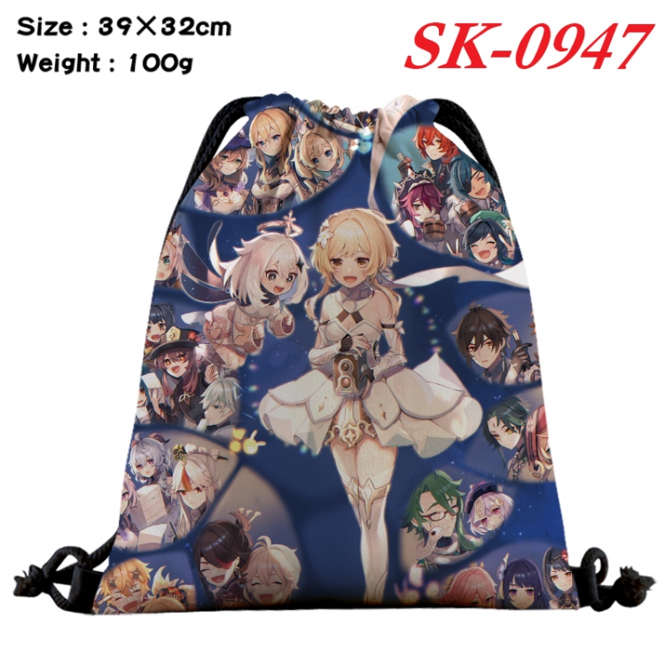 Genshin Impact cartoon Waterproof Nylon Full Color Drawstring Pocket 39x32cm SK-0947