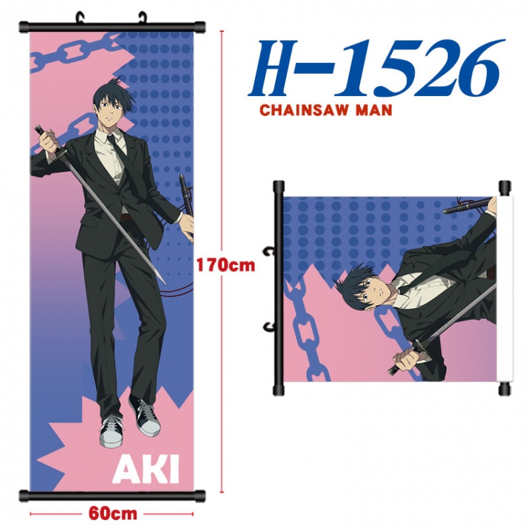 Chainsaw man Black plastic rod cloth hanging canvas painting Wall Scroll 60x170cm  H-1526