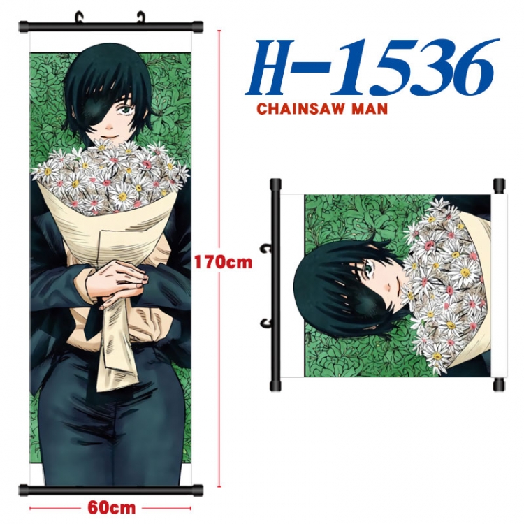 Chainsaw man Black plastic rod cloth hanging canvas painting Wall Scroll 60x170cm H-1536