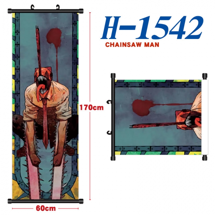 Chainsaw man Black plastic rod cloth hanging canvas painting Wall Scroll 60x170cm  H-1542