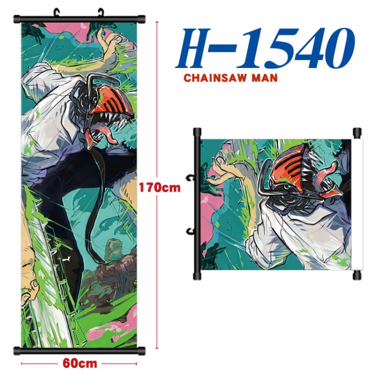 Chainsaw man Black plastic rod cloth hanging canvas painting Wall Scroll 60x170cm H-1540