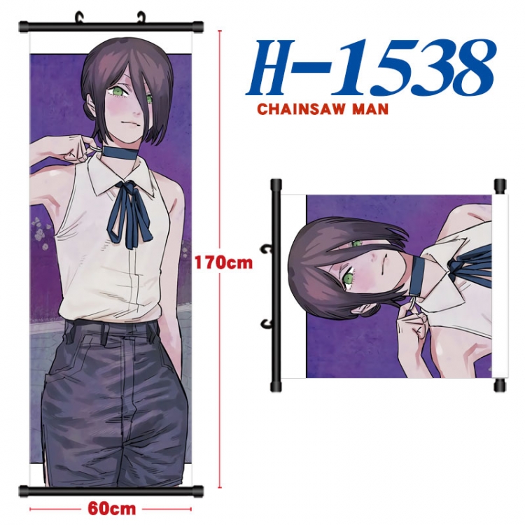 Chainsaw man Black plastic rod cloth hanging canvas painting Wall Scroll 60x170cm H-1538