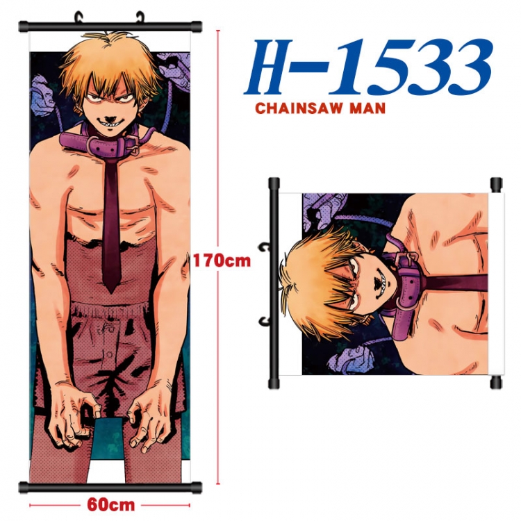 Chainsaw man Black plastic rod cloth hanging canvas painting Wall Scroll 60x170cm H-1533