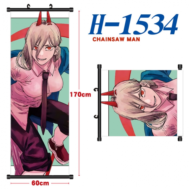 Chainsaw man Black plastic rod cloth hanging canvas painting Wall Scroll 60x170cm H-1534